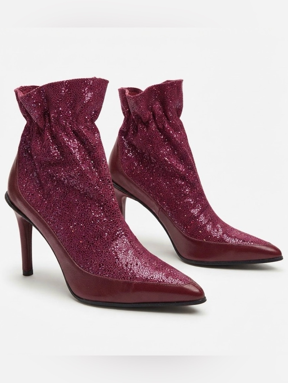 Diesel Burgundy Leather Pointy Toe Stiletto Ankle Booties